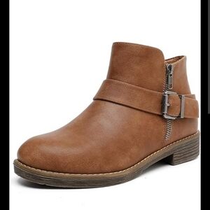 Luoika Bohemian Casual Tan Side Zipper Comfy Buckle Ankle Boot